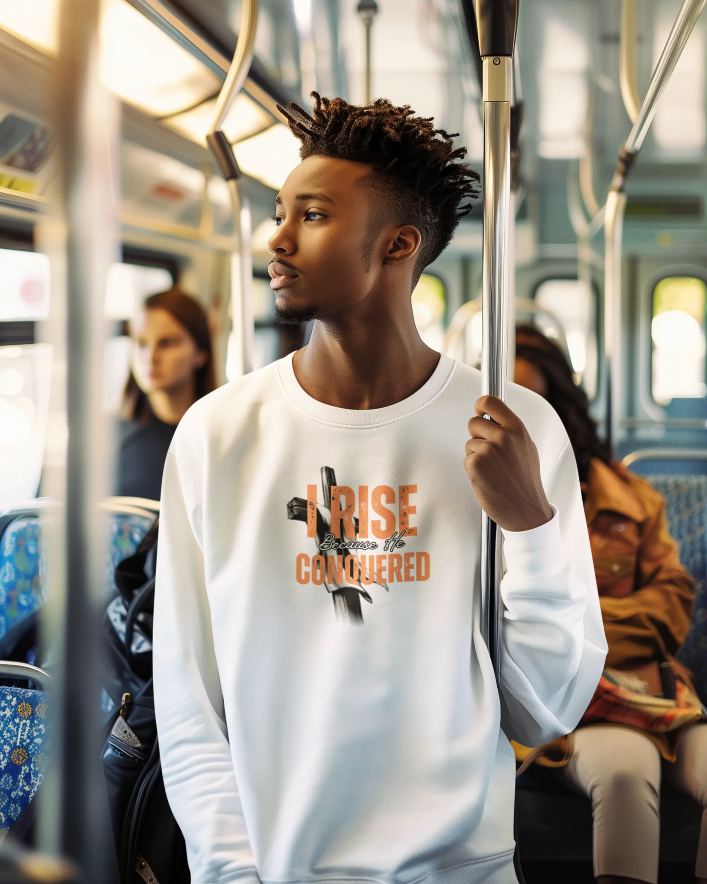 "I Rise Because He Conquered" Inspirational Long Sleeve Shirt Printify