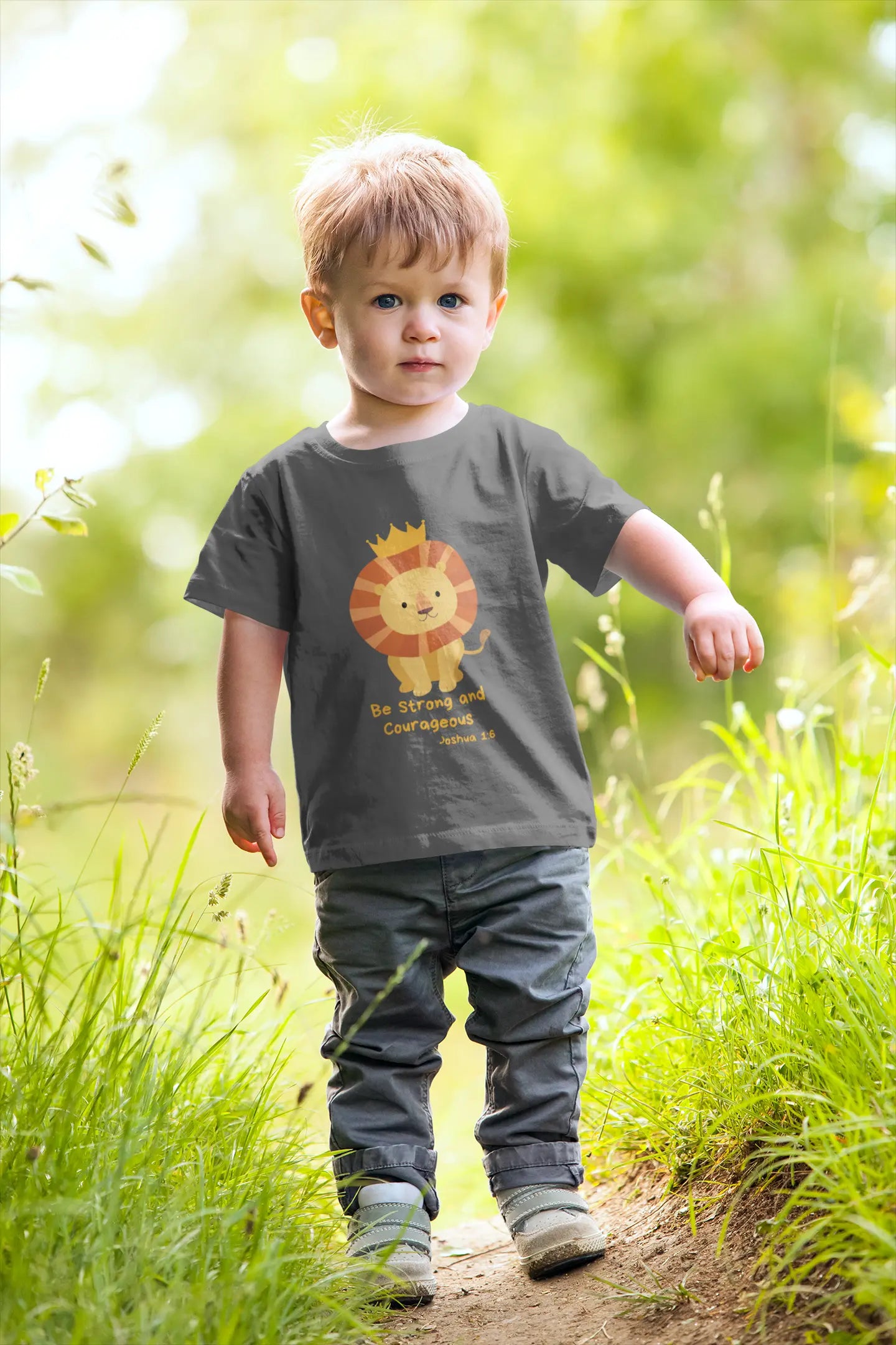 Be Strong & Courageous Toddler T-Shirt - Fun Lion Design for Kids Printify