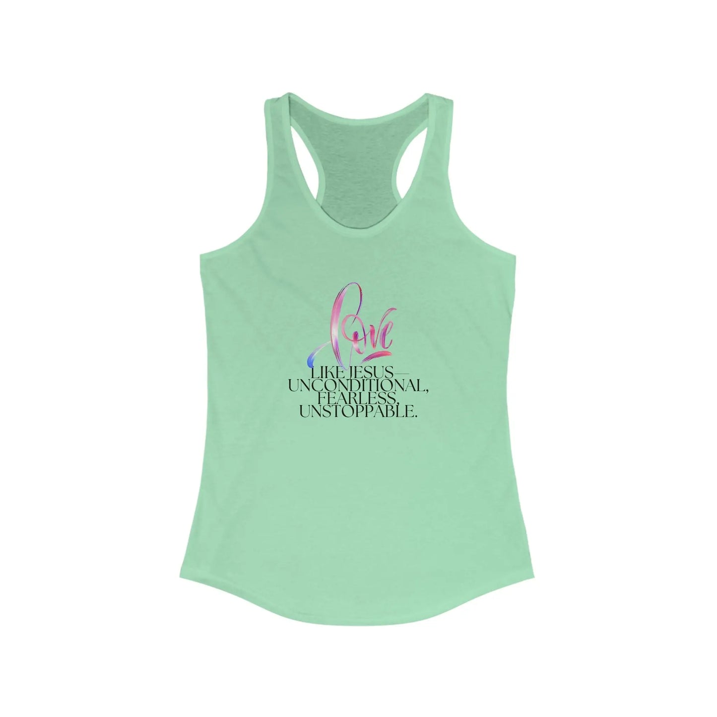 "Love Like Jesus - Unstoppable" Womens Racerback Tank Top Printify