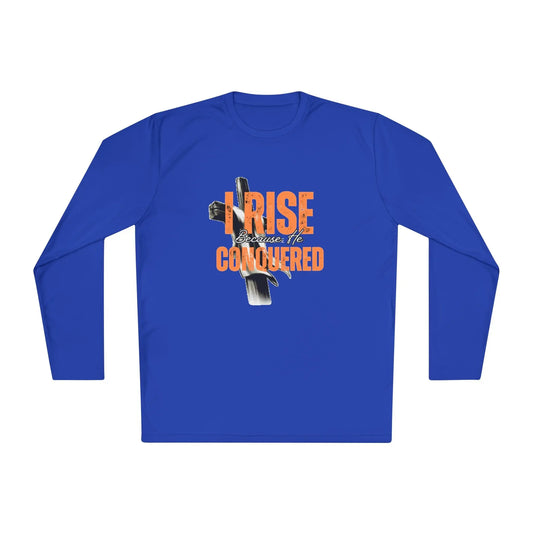 I Rise Because He Conquered Long Sleeve Tee Printify