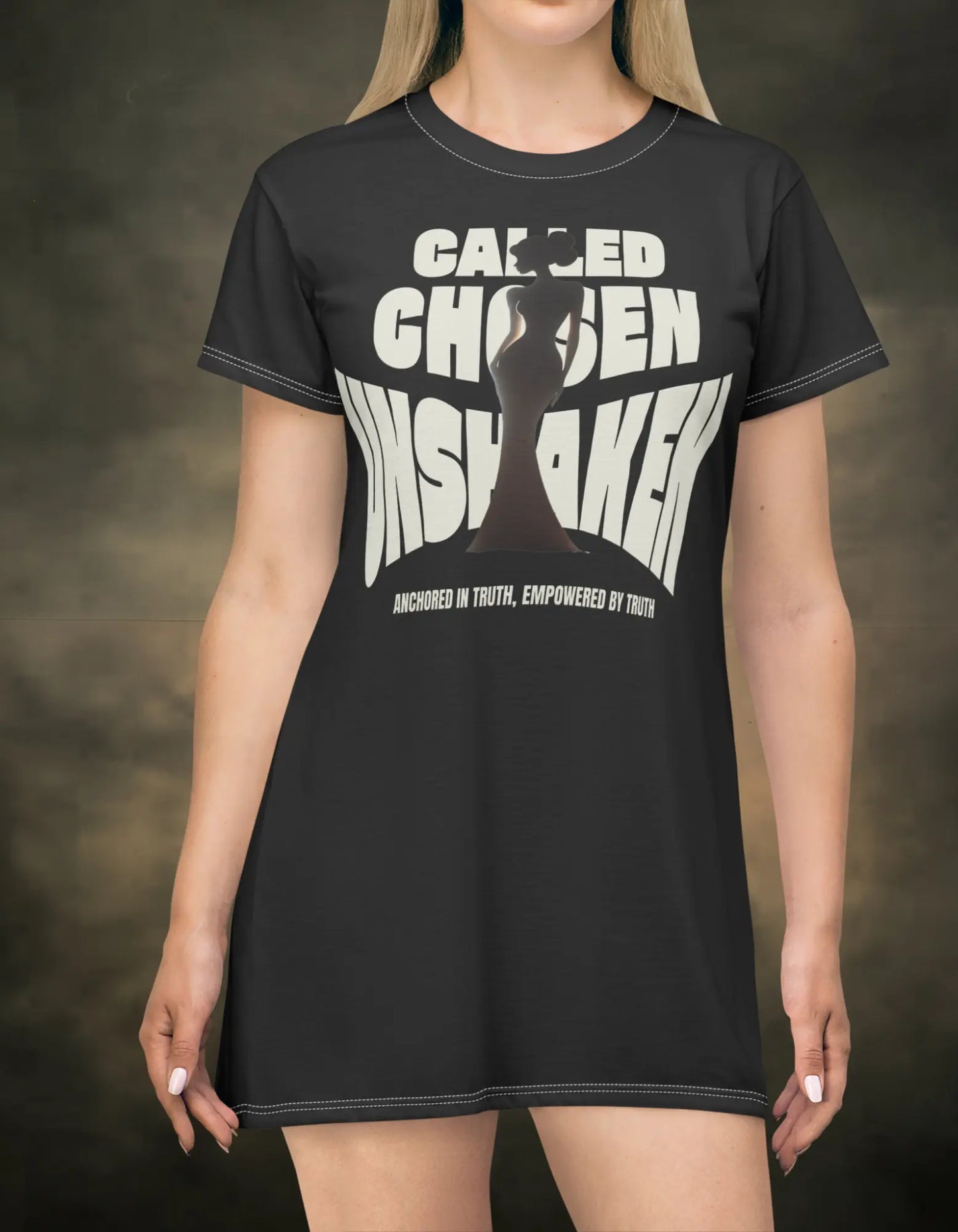 Called Chosen Unshaken T-Shirt Dress for Empowered Women Printify