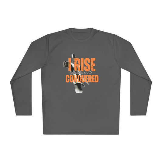 I Rise Because He Conquered Long Sleeve Tee Printify